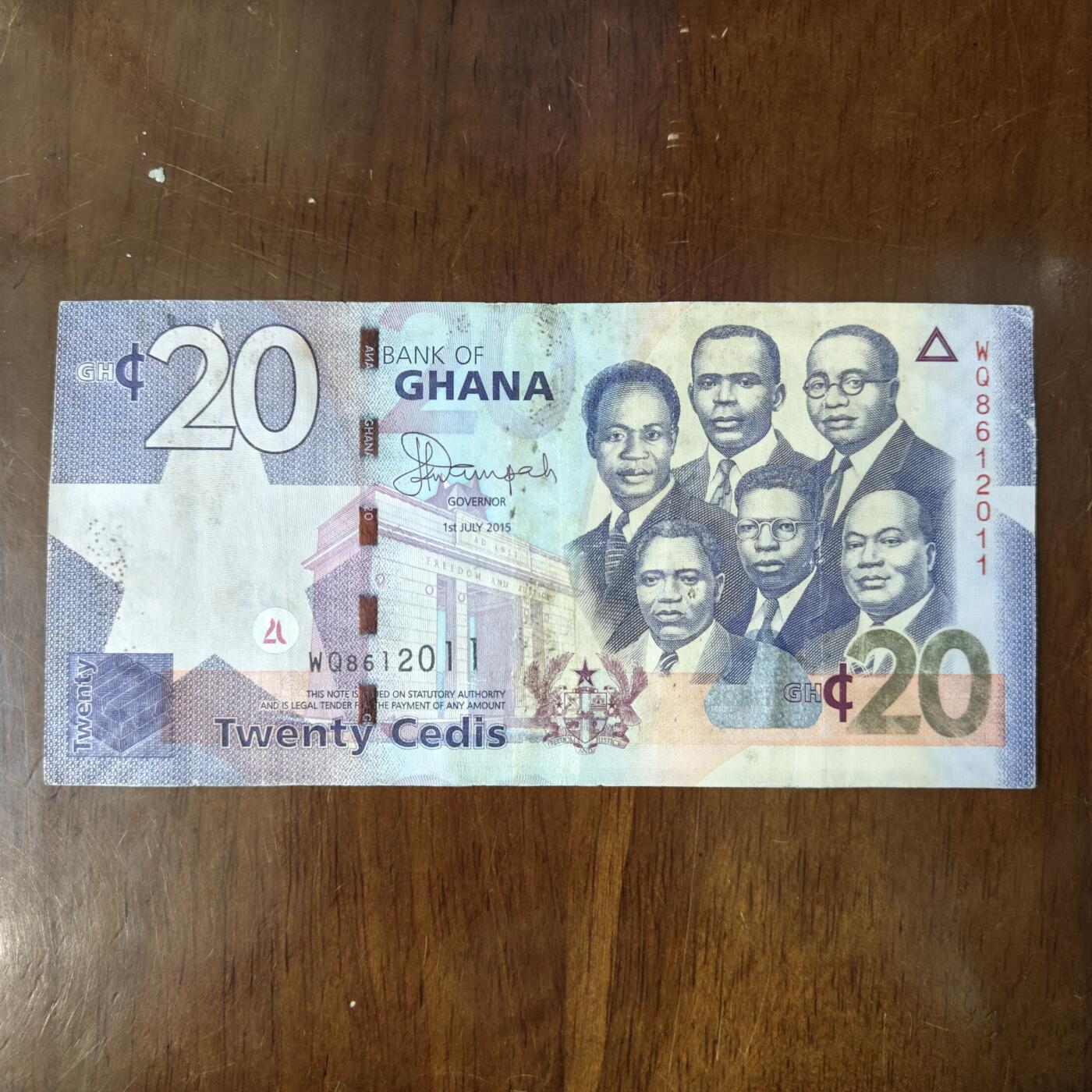 2015年 加纳20塞地 纸币非洲钱币 P-40流通品原票原图片