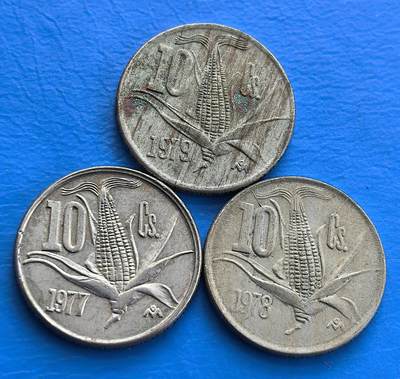 外国优质老铜币高银银币，周六九点倒数截拍，满百包邮，持续收拍 - 墨西哥1977年-1979年玉米10分3枚