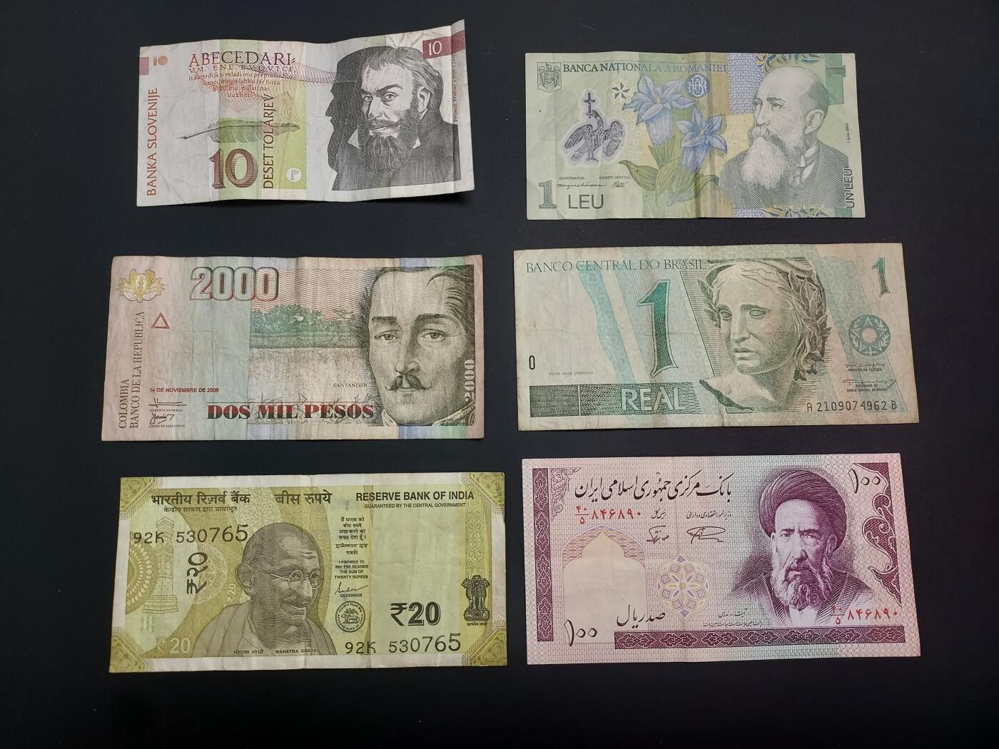 博彦收藏    12月22日 8点 钱币专场 全场包邮 斯洛文尼亚 等外国纸币6张 流通品