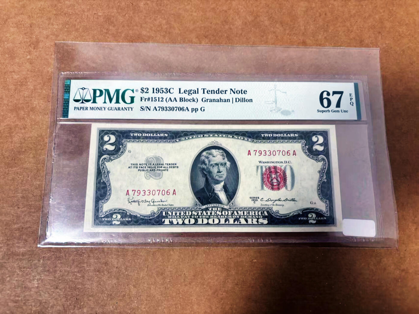 【Blue Auction】世界纸币精拍第764期——18级TOP拍卖/信誉/品质/专业/高效💫 【AA】美国 1953C 2美金 PMG67EPQ 