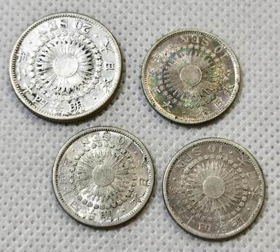 甄臻铺-世界币章拍卖（第44期）精品场拍品征集中，送拍享返佣金等优惠多多 - 带光好品 日本旭日10钱、20钱银币4枚  多年份，细节见图