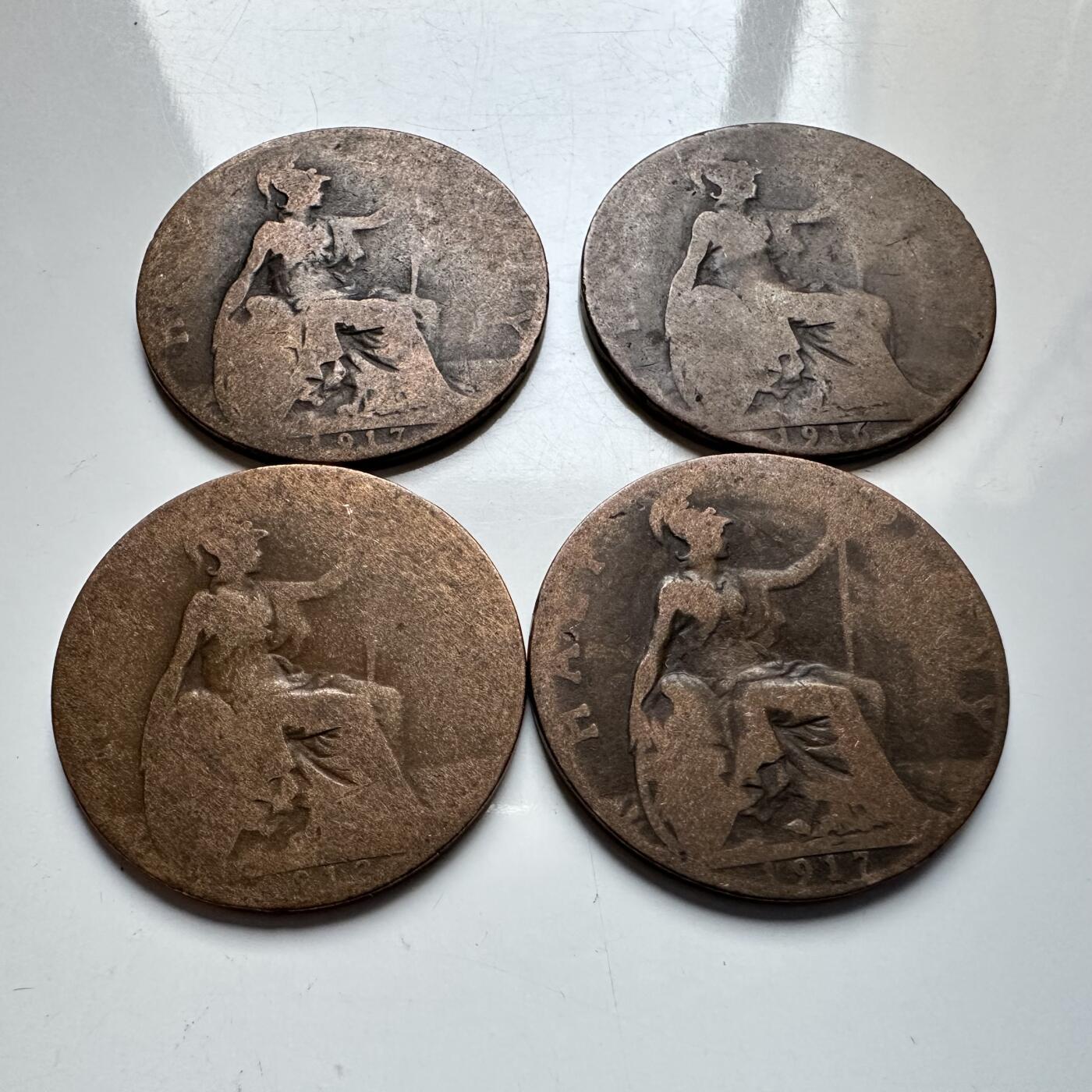 🌹外币初藏🌹🐯2025年第142场  每周二四六晚8️⃣点 接代拍 英国乔五半便士老铜币4枚