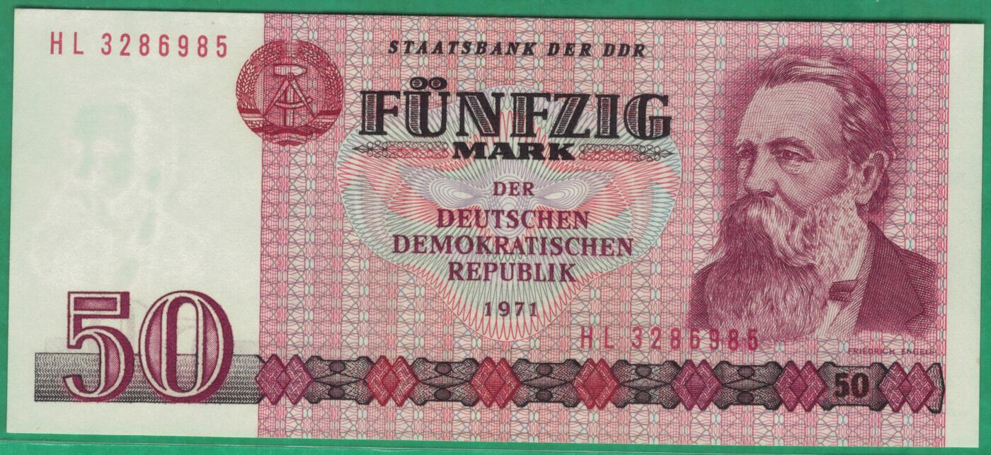 德国(东德 民主德国)1971年(1986年)50马克 P-30b 再版窄序列号 无47 实物图 UNC