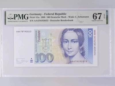 【礼羽收藏】🌏世界钱币拍卖第116期 - 德国 1989年100马克  音乐家克拉拉 PMG67EPQ 首发年份首冠AA