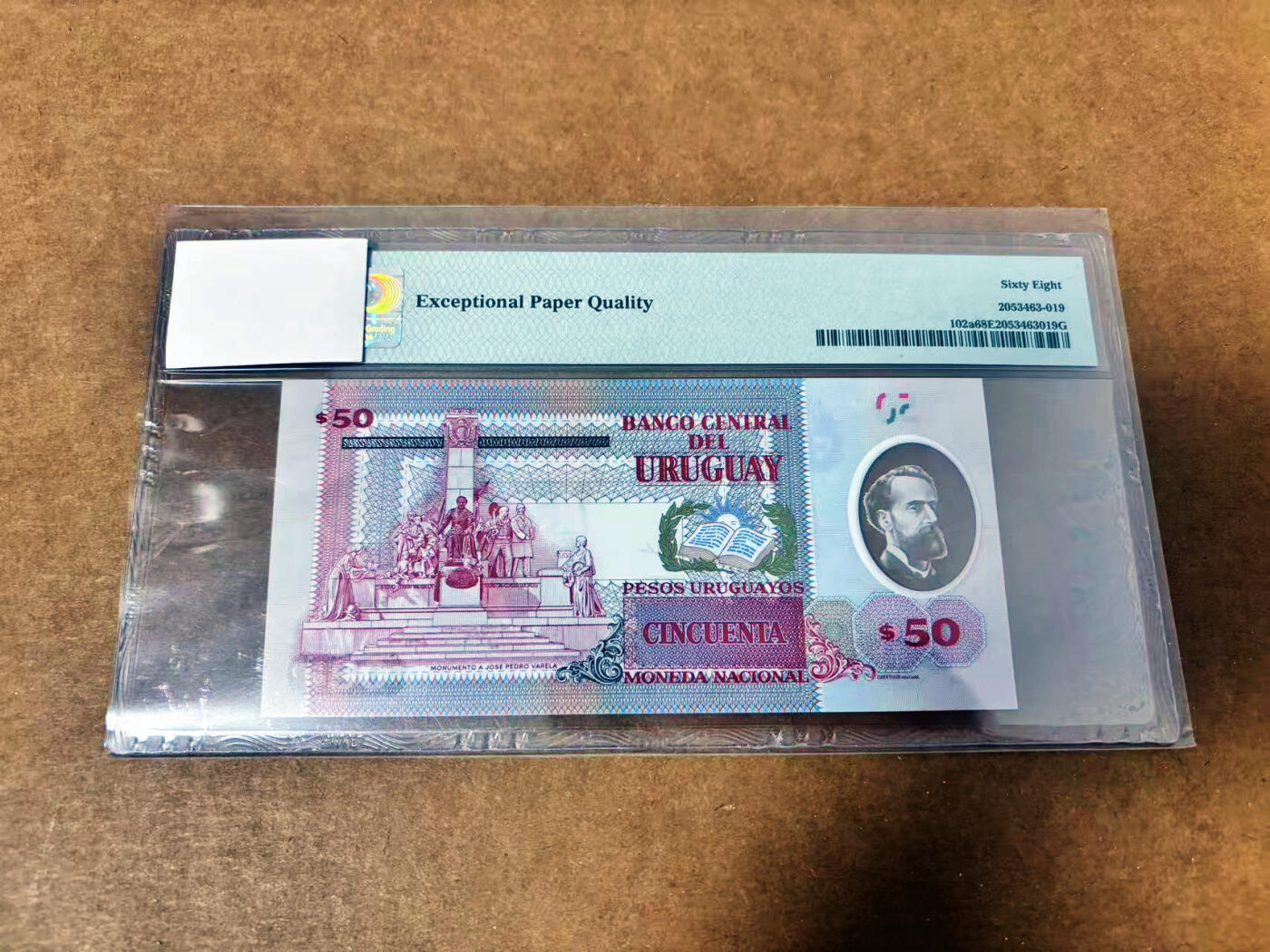 【Blue Auction】世界纸币精拍第764期——18级TOP拍卖/信誉/品质/专业/高效💫 【A冠88尾】乌拉圭 2020年50比索  PMG68EPQ 高分