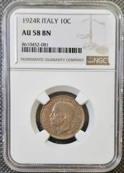 甄臻铺-世界币章拍卖（第44期）精品场拍品征集中，送拍享返佣金等优惠多多 - NGC-AU58 意大利小蜜蜂十分铜币，原铜光好状态，低评状态，经典设计，非常好状态