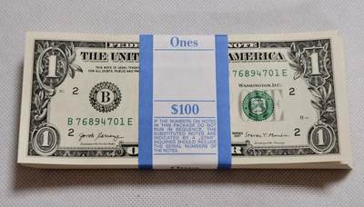 甄臻铺-世界币章拍卖（第44期）精品场拍品征集中，送拍享返佣金等优惠多多 - 2017年美国1美元 全新原封整刀100张连号 四角尖尖 尾号含777、788、799 保值增值 投资收藏佳品