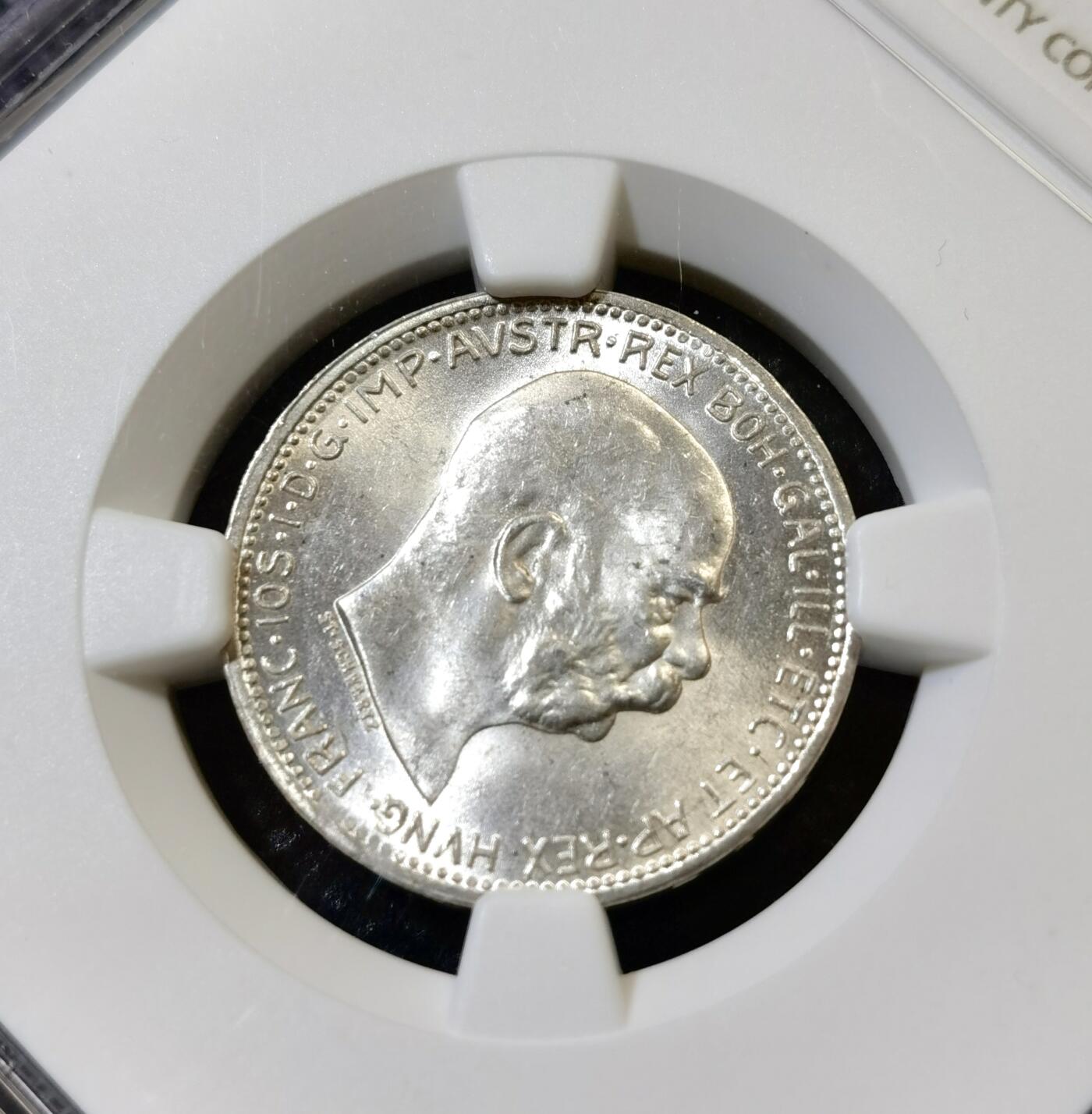 甄臻铺-世界币章拍卖（第44期）精品场拍品征集中，送拍享返佣金等优惠多多 NGC-MS63 奥地利1916年1克朗银币 高分超级转光 弗朗茨约瑟夫一世 皇后是大名鼎鼎的茜茜公主