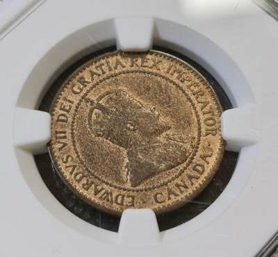 甄臻铺-世界币章拍卖（第44期）精品场拍品征集中，送拍享返佣金等优惠多多 NGC-AU55BN 加拿大1907年一分铜币，应该是MS的品相，低评了，饱满铜光，加拿大早期铜币好品相的都不容易