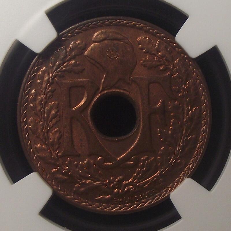 【NGC-MS65RB亚军】法属印支1940年1/2分铜币