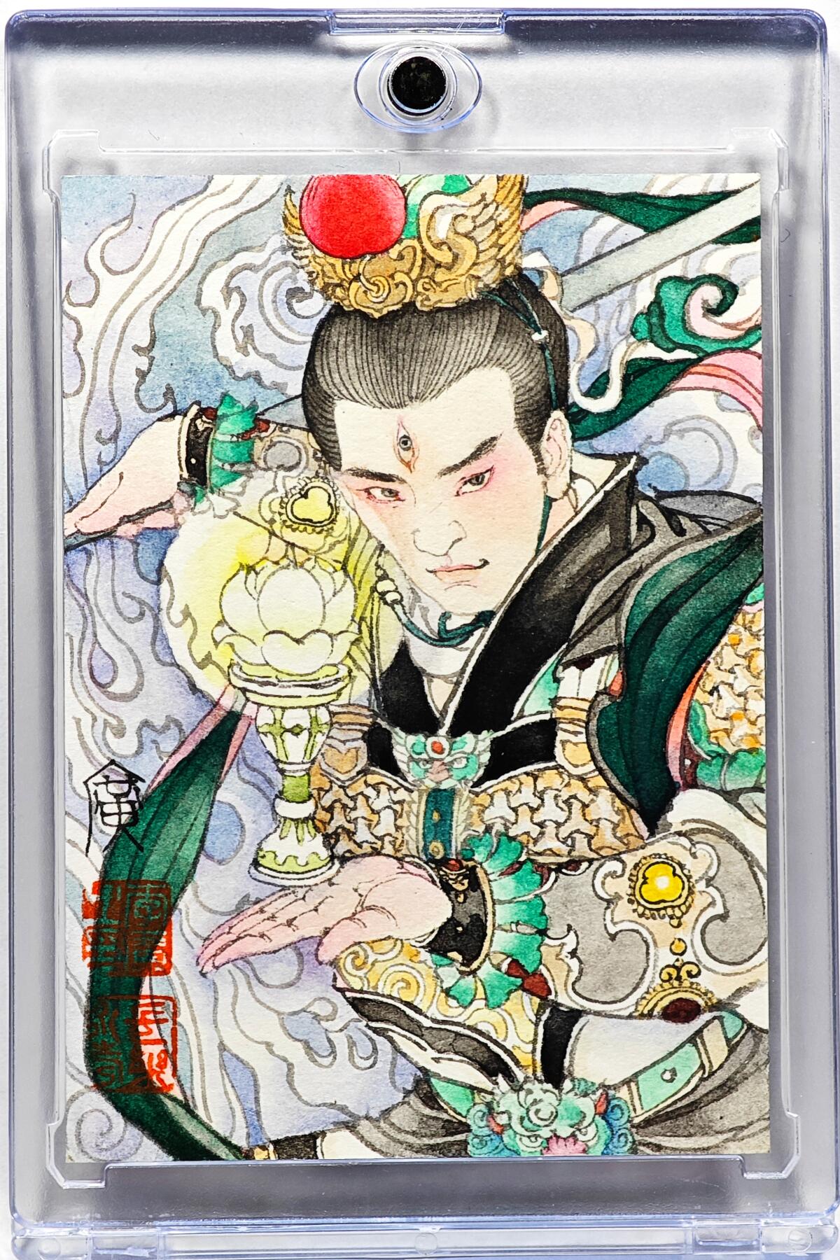 白泽拍卖卡牌手绘专场第30期（白金之夜 跨年大拍） 2025 李广手绘卡 二郎神  李广亲签 卡砖封装