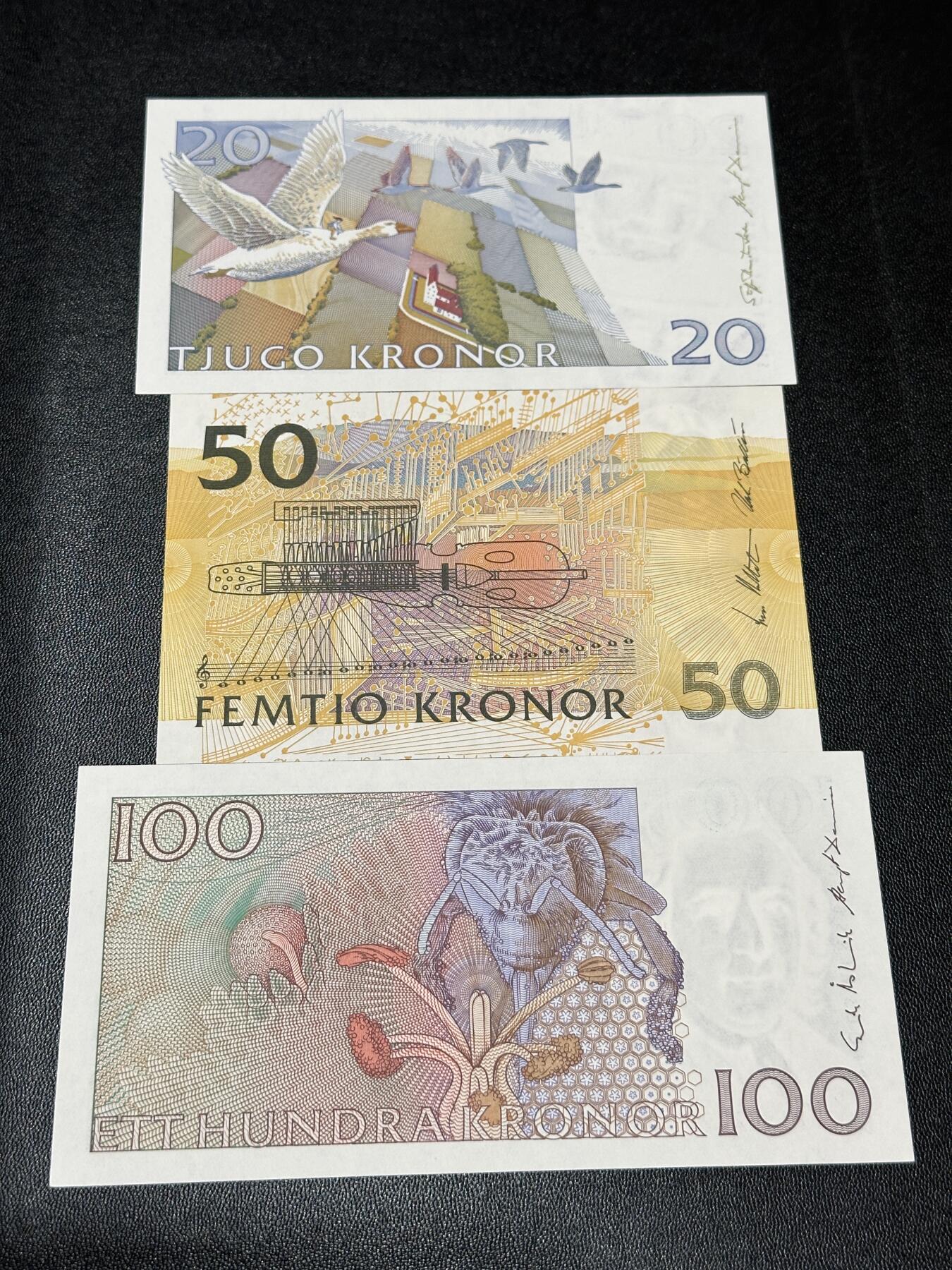 《外钞收藏家》第五百九十五期（优品场）（本平台长期征集拍品、欢迎藏友们联系合作） 瑞典初版20、50、100克朗 3张一起 全新UNC 