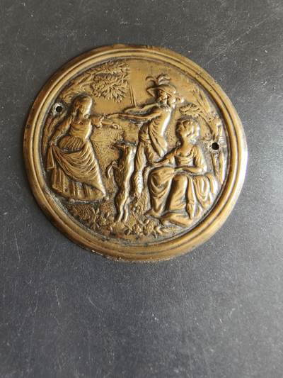 老王徽章第170期 - 希腊神话“帕里斯的评判”单面铜章     直径59mm    重量9.7g