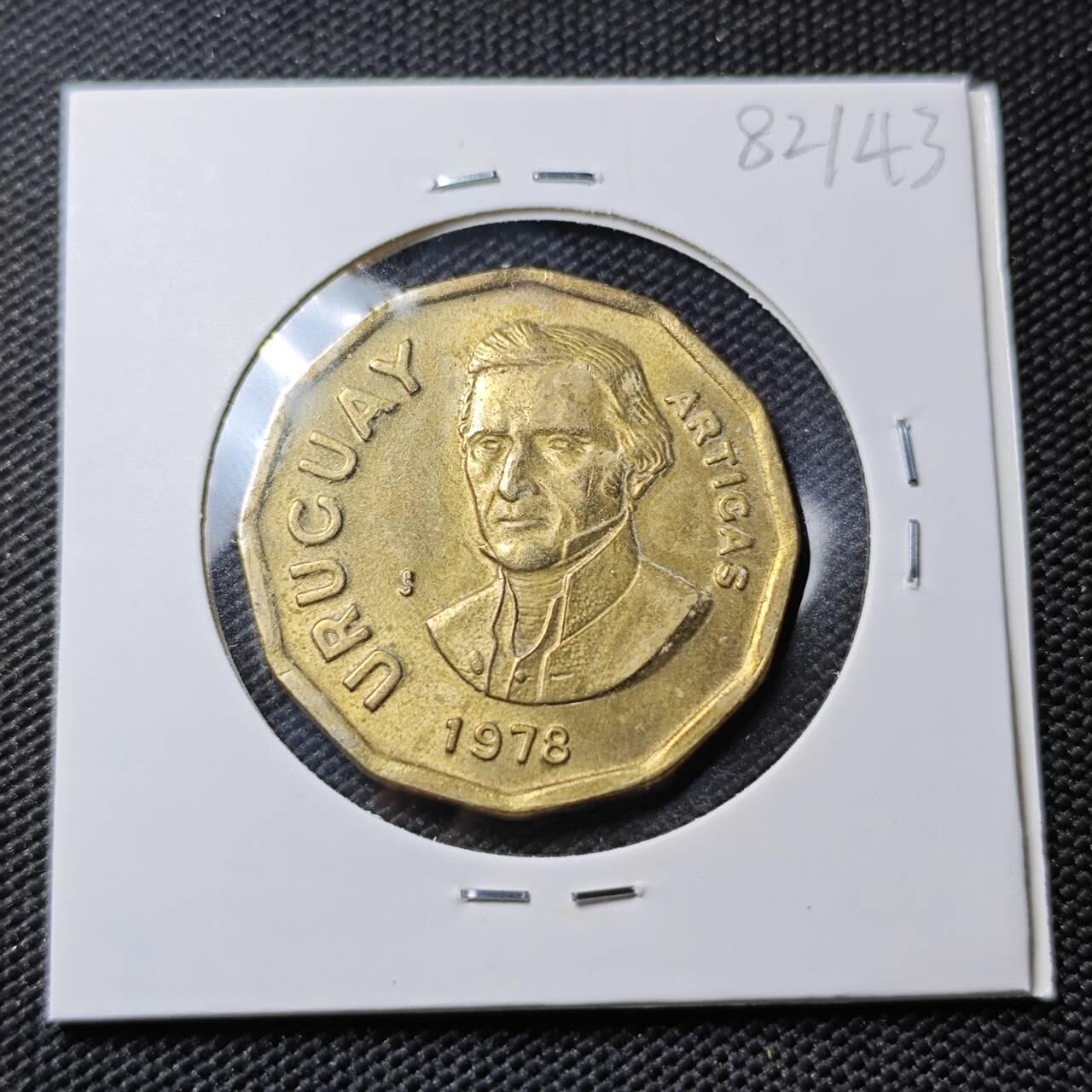 KK钱币收藏小铺 第382期  2月预留时间 周末发货 1978乌拉圭1比索 铜币