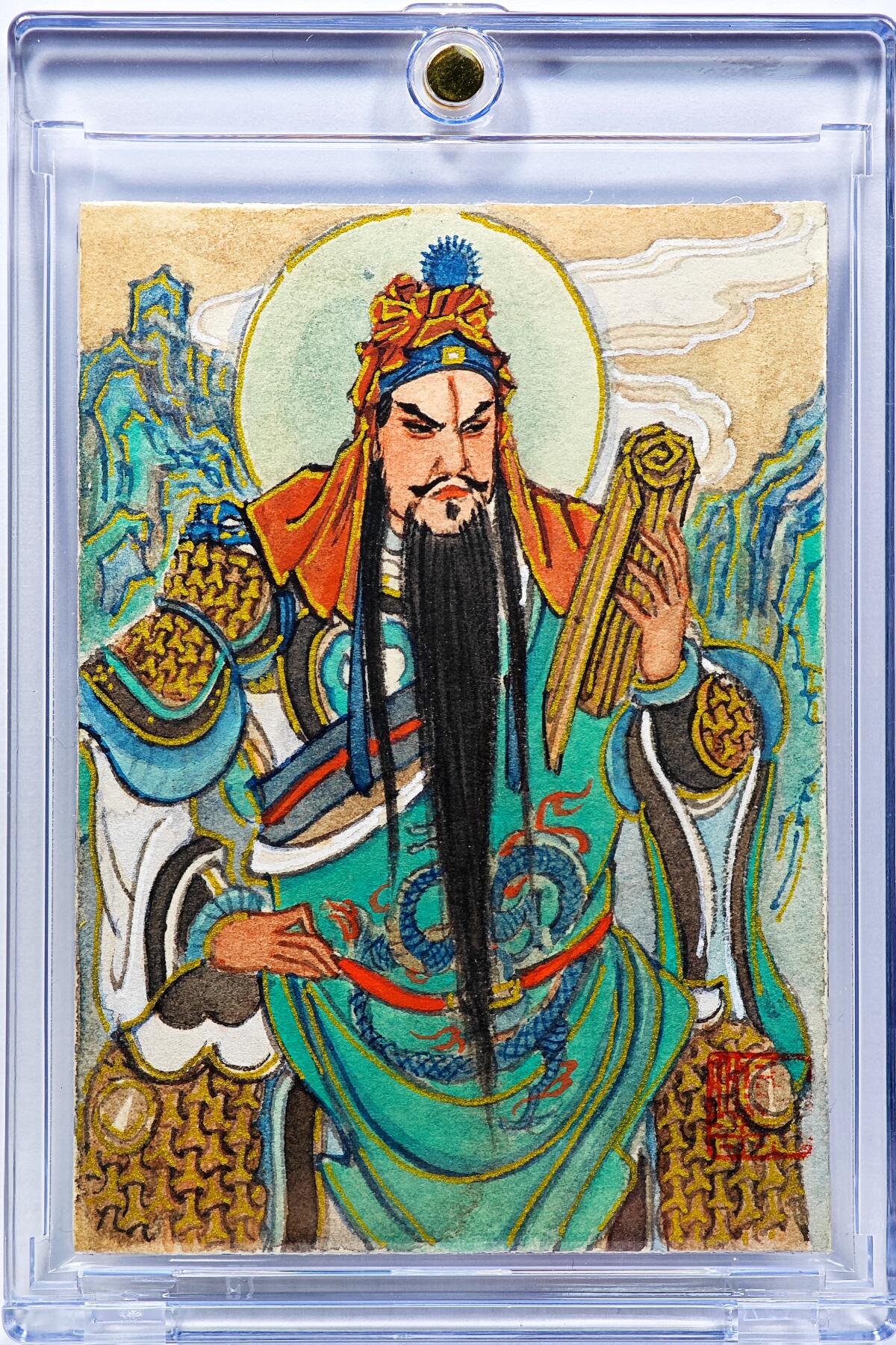 白泽拍卖卡牌手绘专场第30期（白金之夜 跨年大拍） 2025 王涌喆手绘卡 关羽  王涌喆亲签 卡砖封装