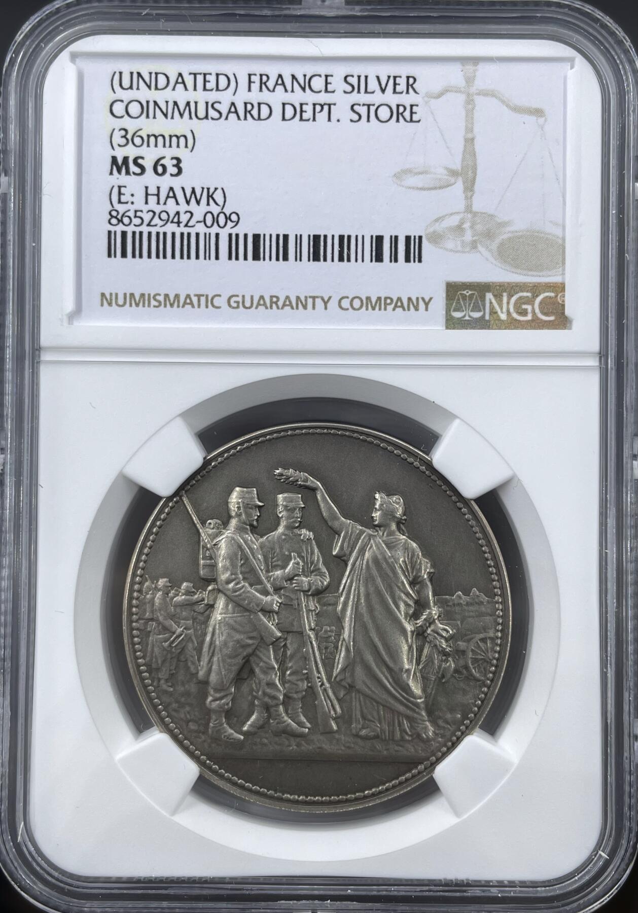 「木头集藏」“冬至雅藏”——章牌精品专场！ 法国COINMUSARD百货商店银章，MS 63 ，直径：36 mm，少见银章，品相不错