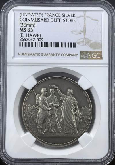 「木头集藏」“冬至雅藏”——章牌精品专场！ - 法国COINMUSARD百货商店银章，MS 63 ，直径：36 mm，少见银章，品相不错