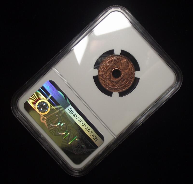 【NGC-MS65RB亚军】法属印支1940年1/2分铜币