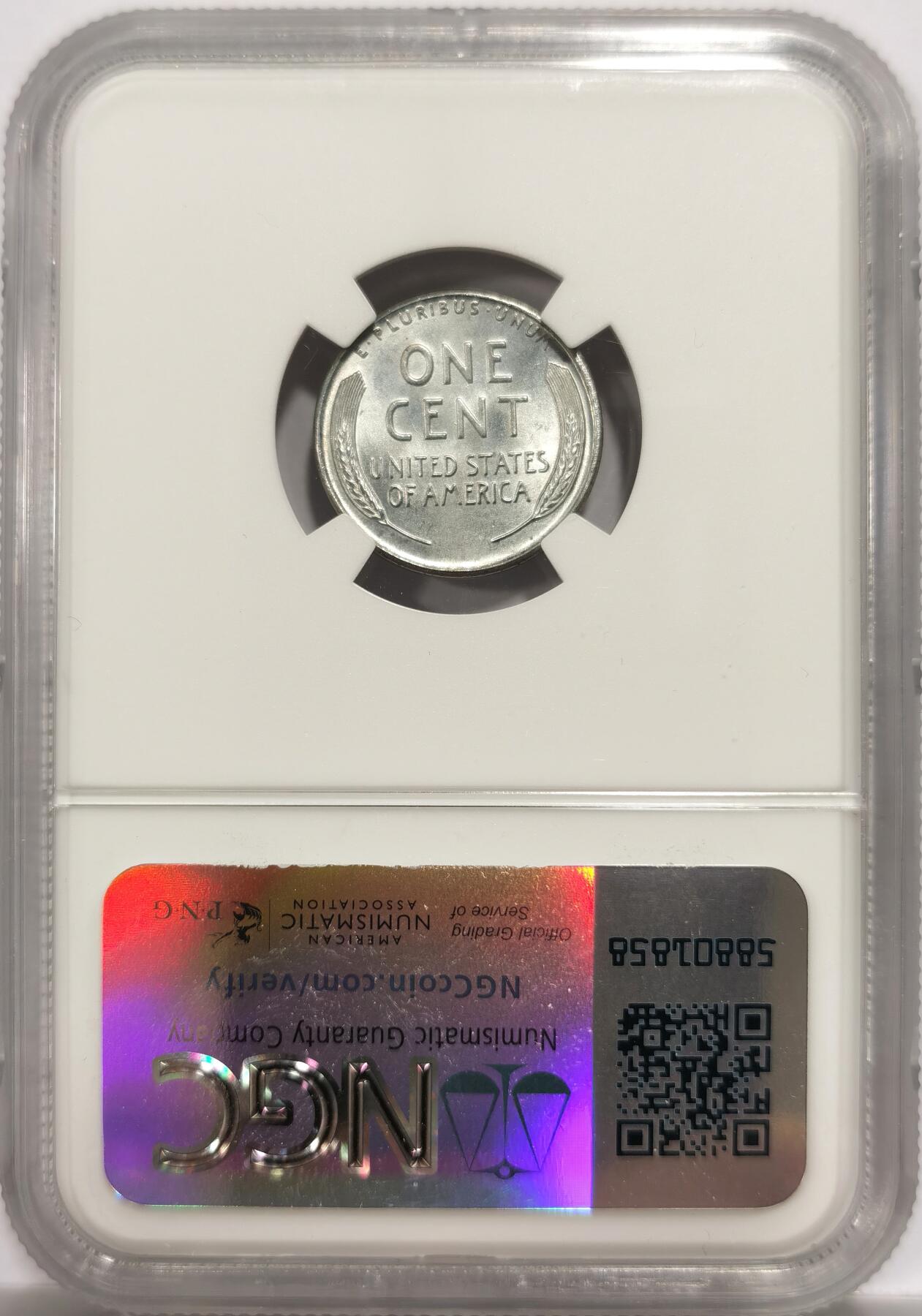 博洋堂世界钱币拍卖第153期（全场包邮） NGC MS65 美国1943年1美分铁币，独立年份，二战时期特殊材质，少见D版