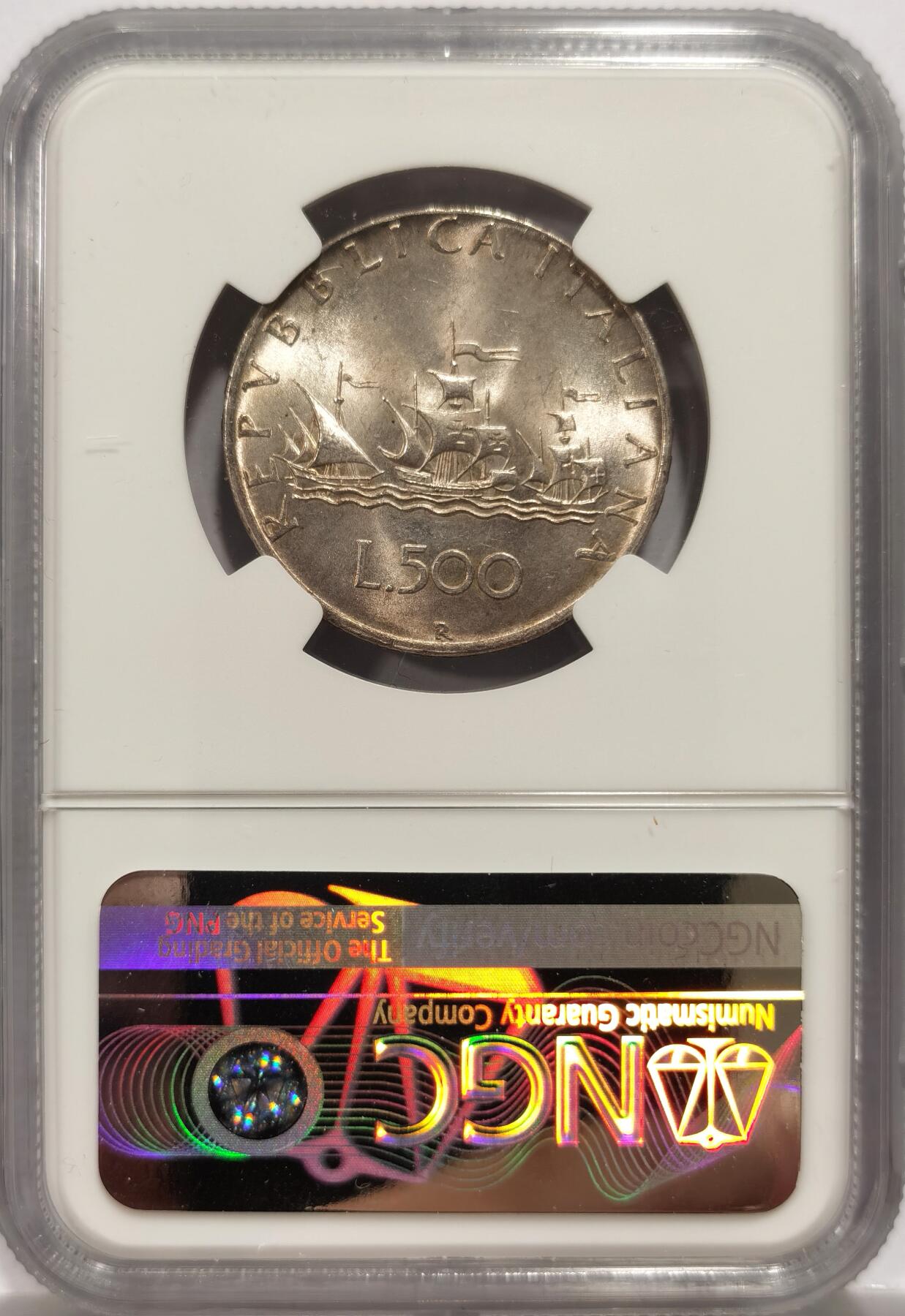 博洋堂世界钱币拍卖第153期（全场包邮） NGC MS64 意大利1958年500里拉银币，经典人妻帆船设计，代表爱情与事业，首年份币，分数合格