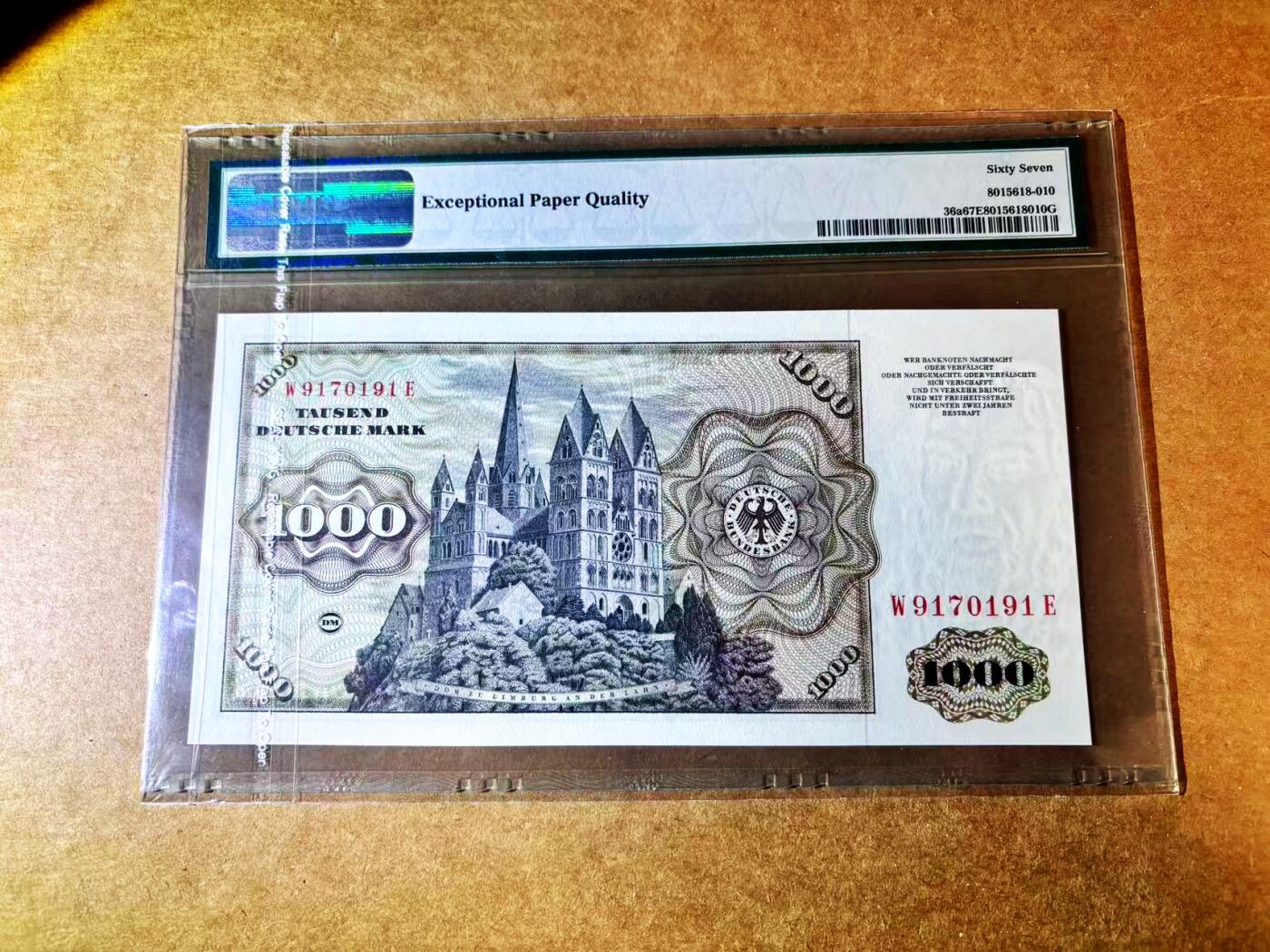 【Blue Auction】世界纸币精拍第764期——18级TOP拍卖/信誉/品质/专业/高效💫 德国 1977年1000马克 经典舍那 雕刻精美 PMG67EPQ 高分老壳