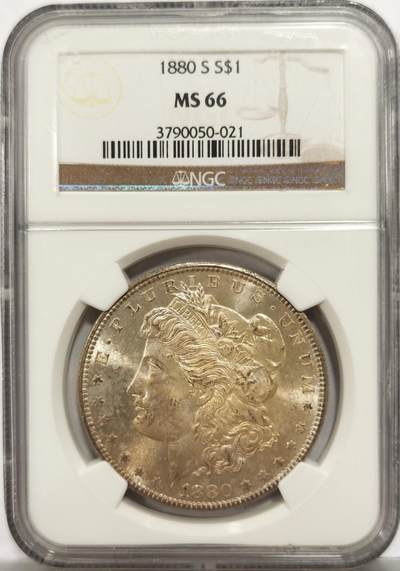博洋堂世界钱币拍卖第153期（全场包邮） - NGC MS66 美国1880 S 摩根 人像面覆盖黄彩包浆