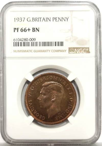 博洋堂世界钱币拍卖第153期（全场包邮） - NGC PF66+BN 英国1937年1便士精制铜币，乔治六世首年份精制币，高分精品亚军分