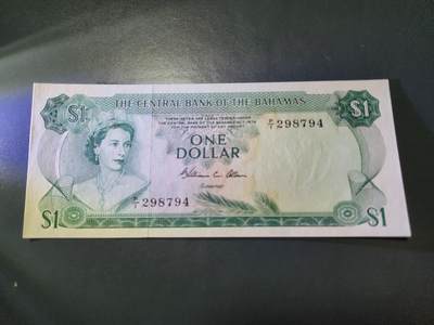12月17号晚上8点 外国纸币自动截拍第73场 - 全新UNC  1974年巴哈马1元纸币 女王钞