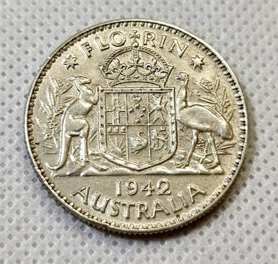 甄臻铺-世界币章拍卖（第44期）精品场拍品征集中，送拍享返佣金等优惠多多 英属澳大利亚乔治六世1弗洛林  1942年 925银  28.5mm  11.6g，细节见图