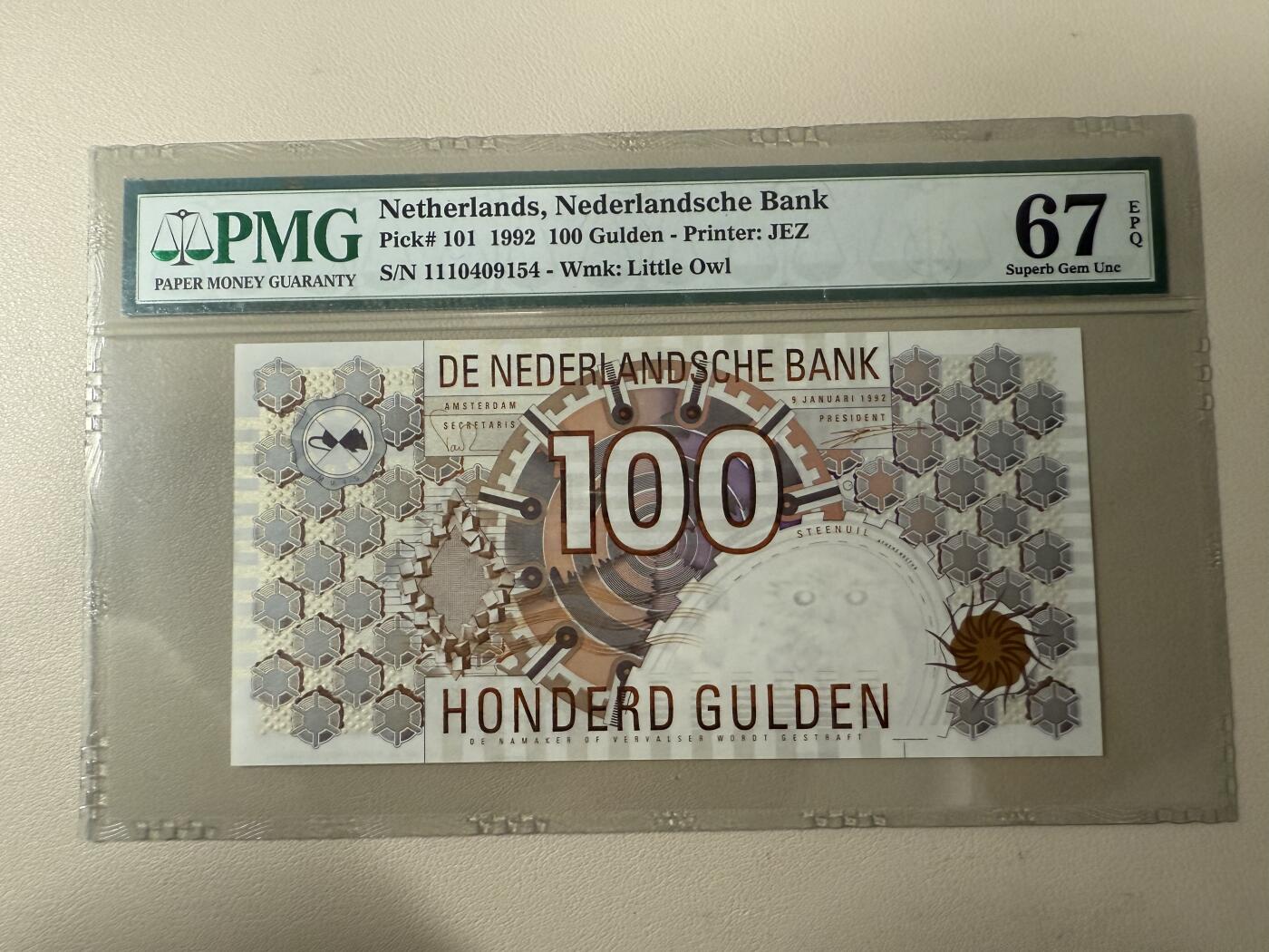 【礼羽收藏】🌏世界钱币拍卖第117期 【1110409154】1992年荷兰100面值纸币PMG67