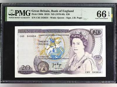 【礼羽收藏】🌏世界钱币拍卖第116期 - 英国D序列 1970-80年20镑 J.B.Page签名 PMG66EPQ