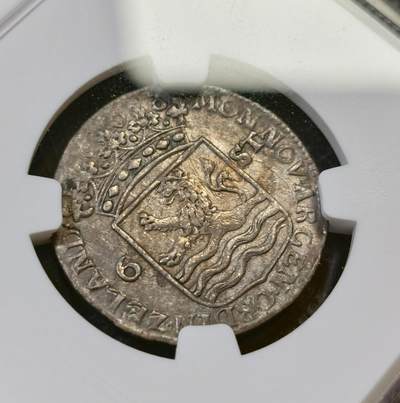 甄臻铺-世界币章拍卖（第44期）精品场拍品征集中，送拍享返佣金等优惠多多 NGC-XFD 1763年荷兰泽兰省6先令银币，早期少见