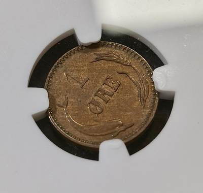 甄臻铺-世界币章拍卖（第44期）精品场拍品征集中，送拍享返佣金等优惠多多 NGC-MS63 丹麦1897年海豚1欧尔铜币 BN状态好品