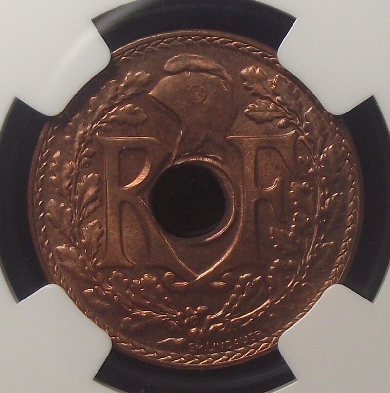 【NGC-MS66RD冠军】法属印支1939年1/2分铜币