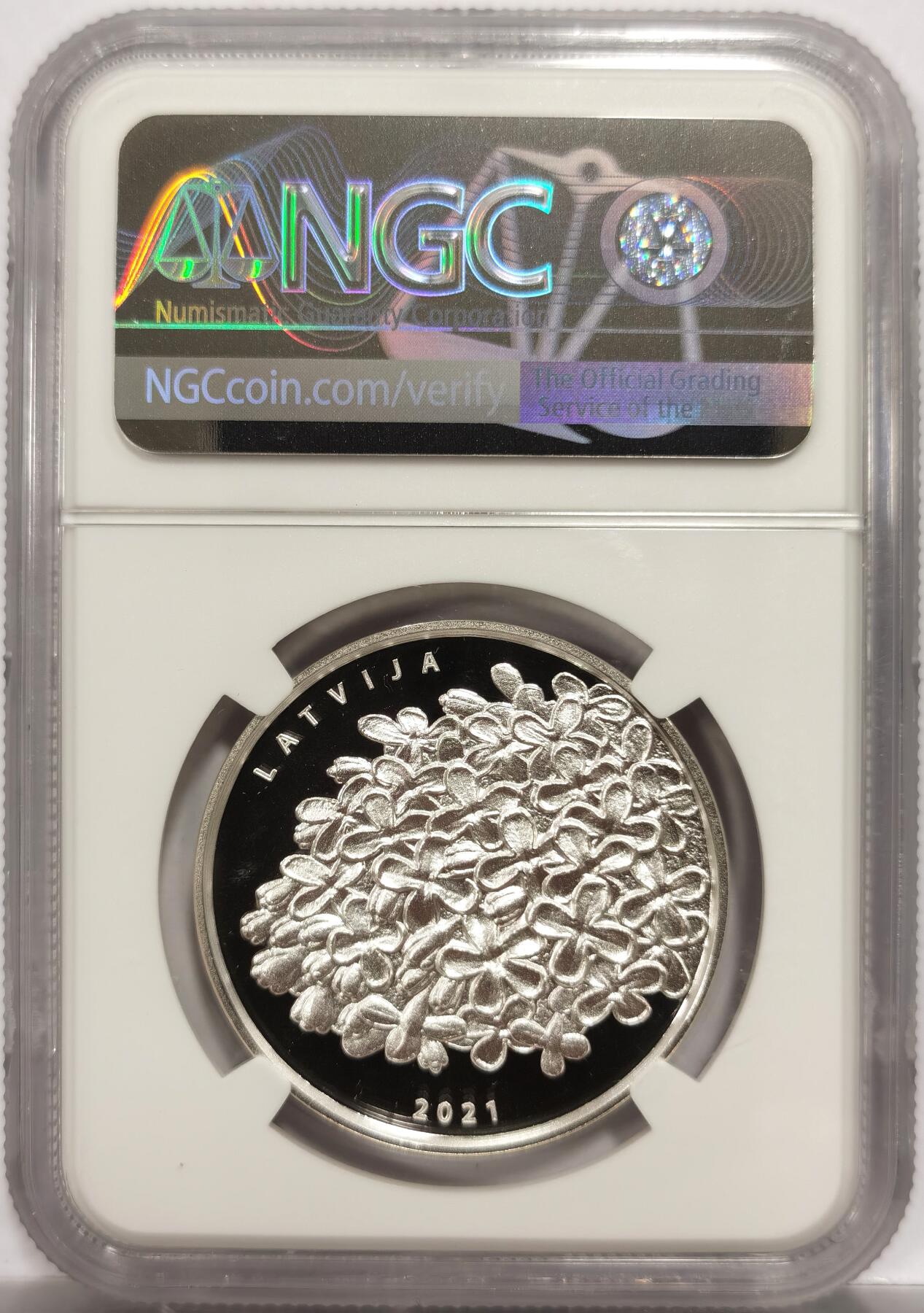 博洋堂世界钱币拍卖第153期（全场包邮） NGC PF69UC 拉脱维亚2021年5欧元彩色幸运丁香花银币