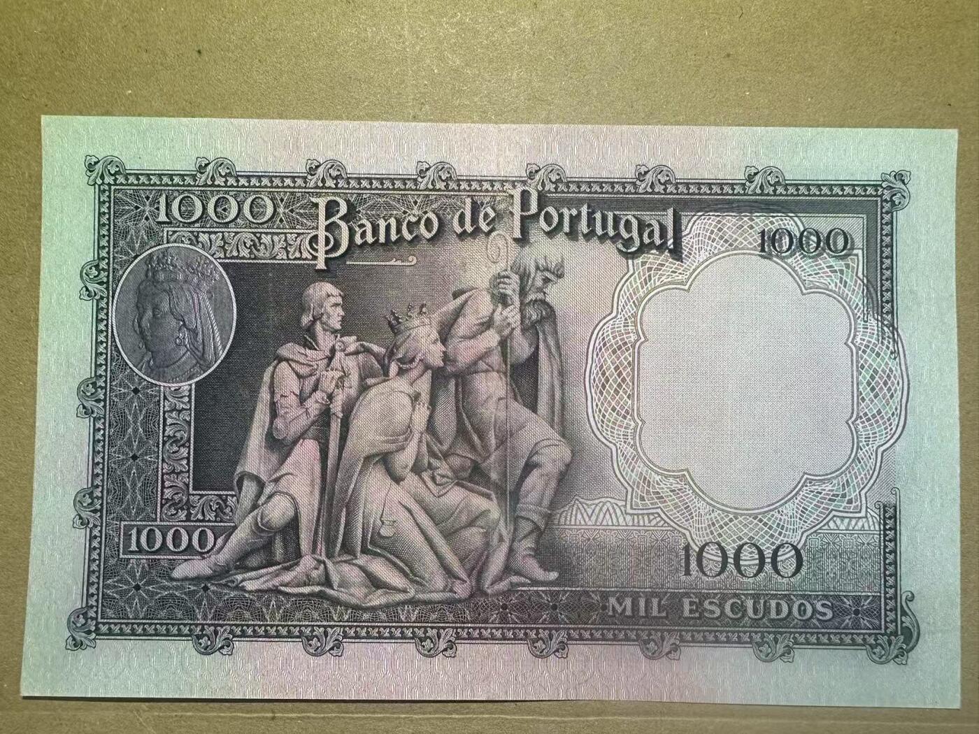 【Blue Auction】世界纸币精拍第764期——18级TOP拍卖/信誉/品质/专业/高效💫 葡萄牙 1956年1000埃斯库多 费丽帕女王 AU- 品相