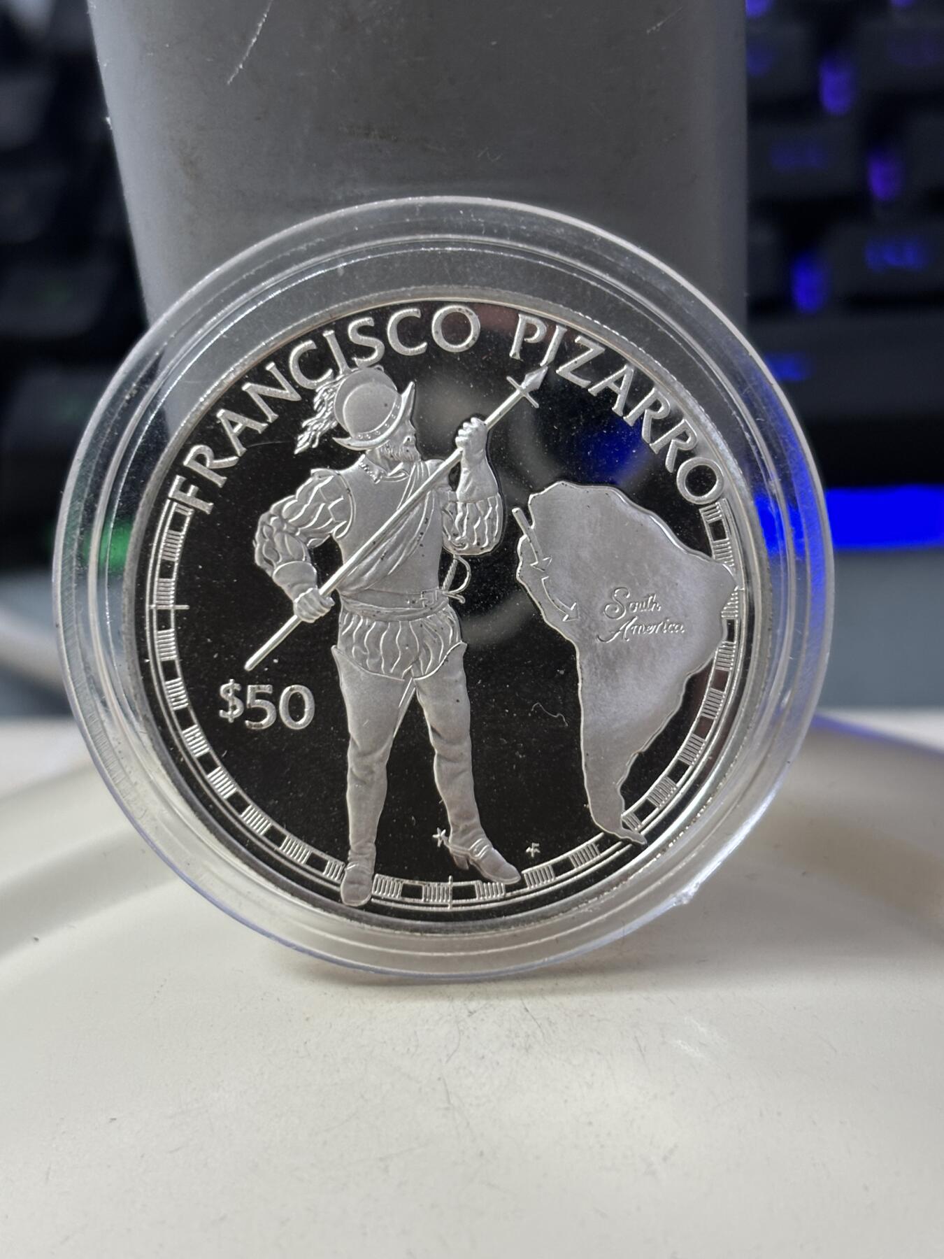 第185期拍卖 库克1988年弗朗西斯科·皮萨罗纪念银币，20.94克，925银，银价289.6元