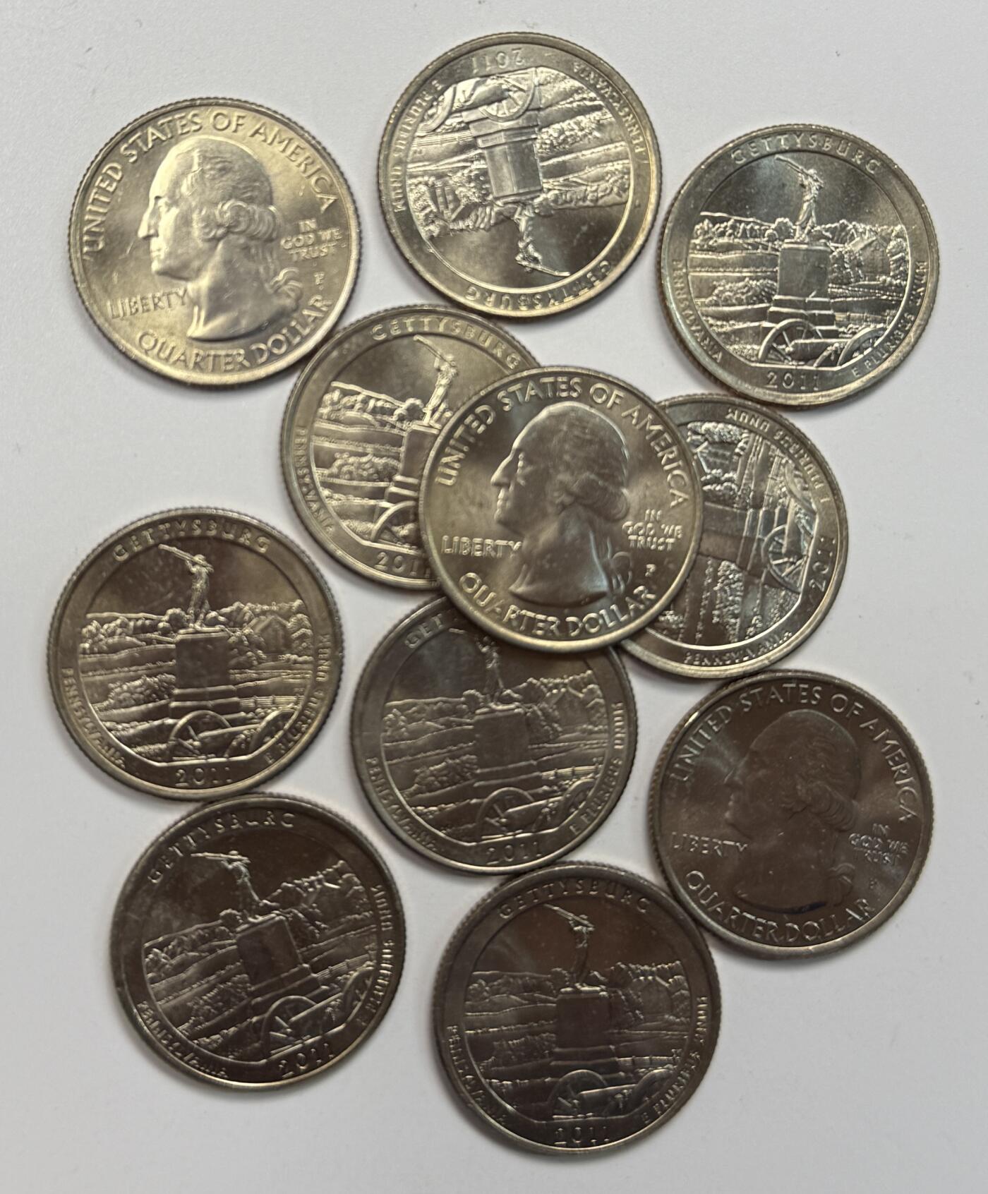 S&S Numismatic世界钱币-拍卖 第117期  11枚一起-美国2011年 国家公园币-第6枚-葛底斯堡公园 25美分纪念币