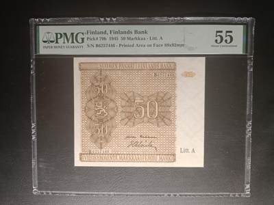 2025十二月第四期，总209期 - 芬兰1945版50马克PMG55分首批次A，早期经典方块设计