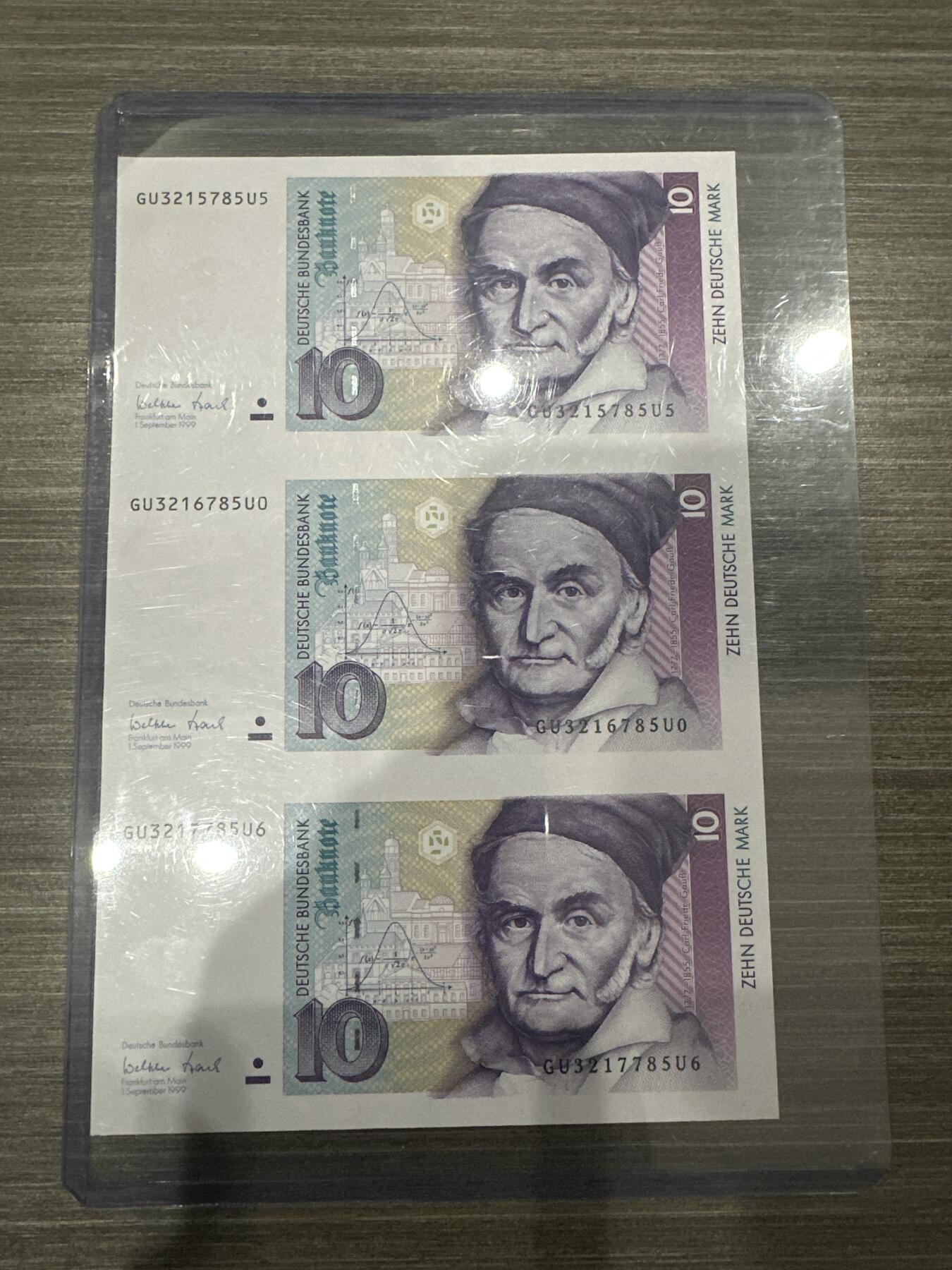 纸币 德国马克三连体