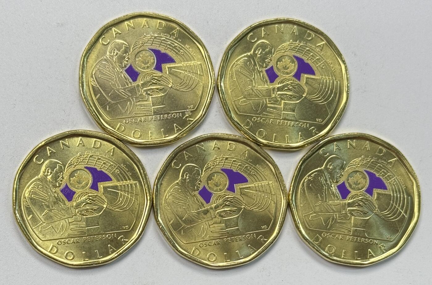 S&S Numismatic世界钱币-拍卖 第117期  5枚一起-加拿大2022年 钢琴大师-奥斯卡彼得森 1加元纪念币 镀彩版