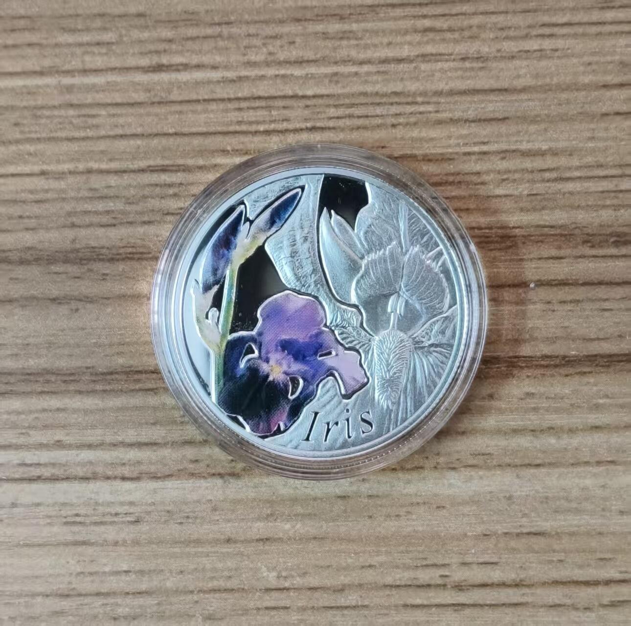 第185期拍卖 白俄罗斯2013, 世界美丽之花系列-鸢尾花, 双面彩色精制银币. 盒证全，鸢尾花又称彩虹花，浪漫自由之花，法兰西国花