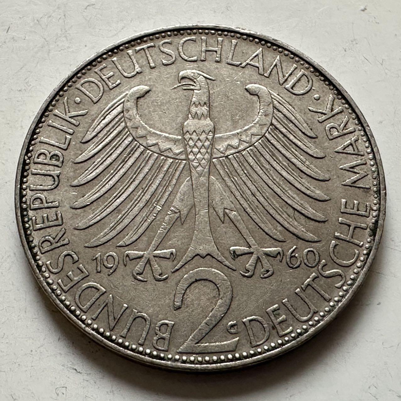 🌹外币初藏🌹🐯2025年第143场  每周二四六晚8️⃣点 接代拍 德国1960年G版 2马克 普朗克