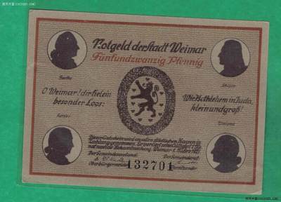 德国魏玛市1921年25芬尼 紧急状态币 无4 实物图 AUNC  - 德国魏玛市1921年25芬尼 紧急状态币 无4 实物图 AUNC 