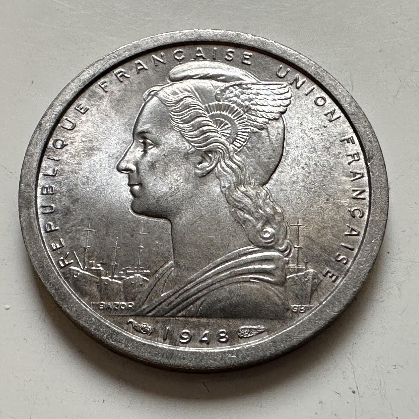 🌹外币初藏🌹🐯2025年第143场  每周二四六晚8️⃣点 接代拍 法属赤道非洲1948年一法郎