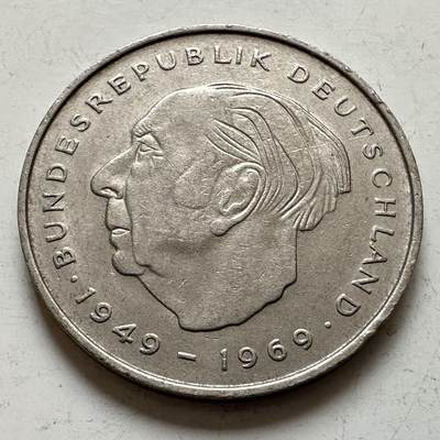 🌹外币初藏🌹🐯2025年第143场  每周二四六晚8️⃣点 接代拍 - 德国1970年F版 2马克 西德首任总统库尔特.豪斯