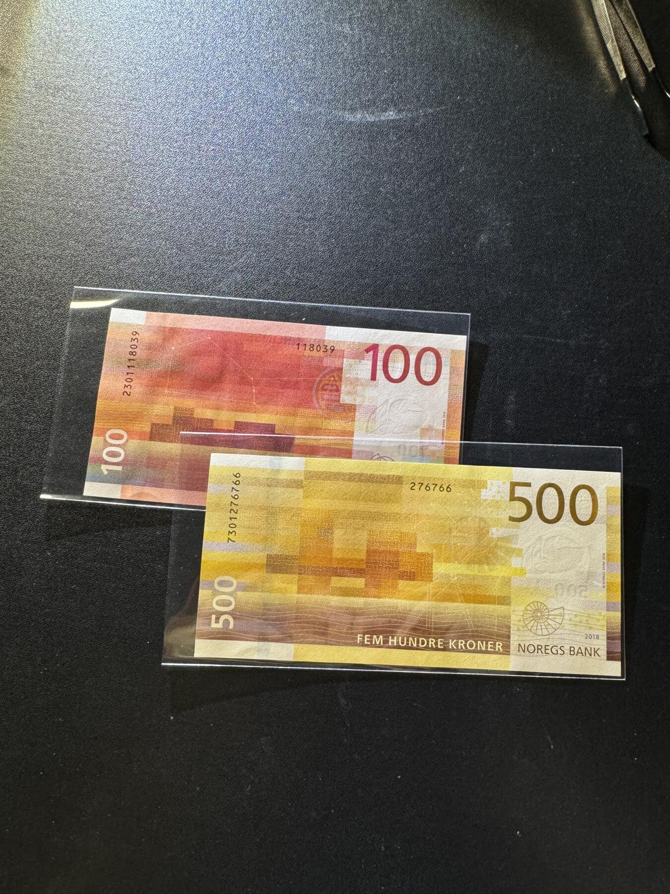 【外币出坑】0元0佣金起拍 无保留价 挪威克郎 100/500 共2枚 含无47 全新unc