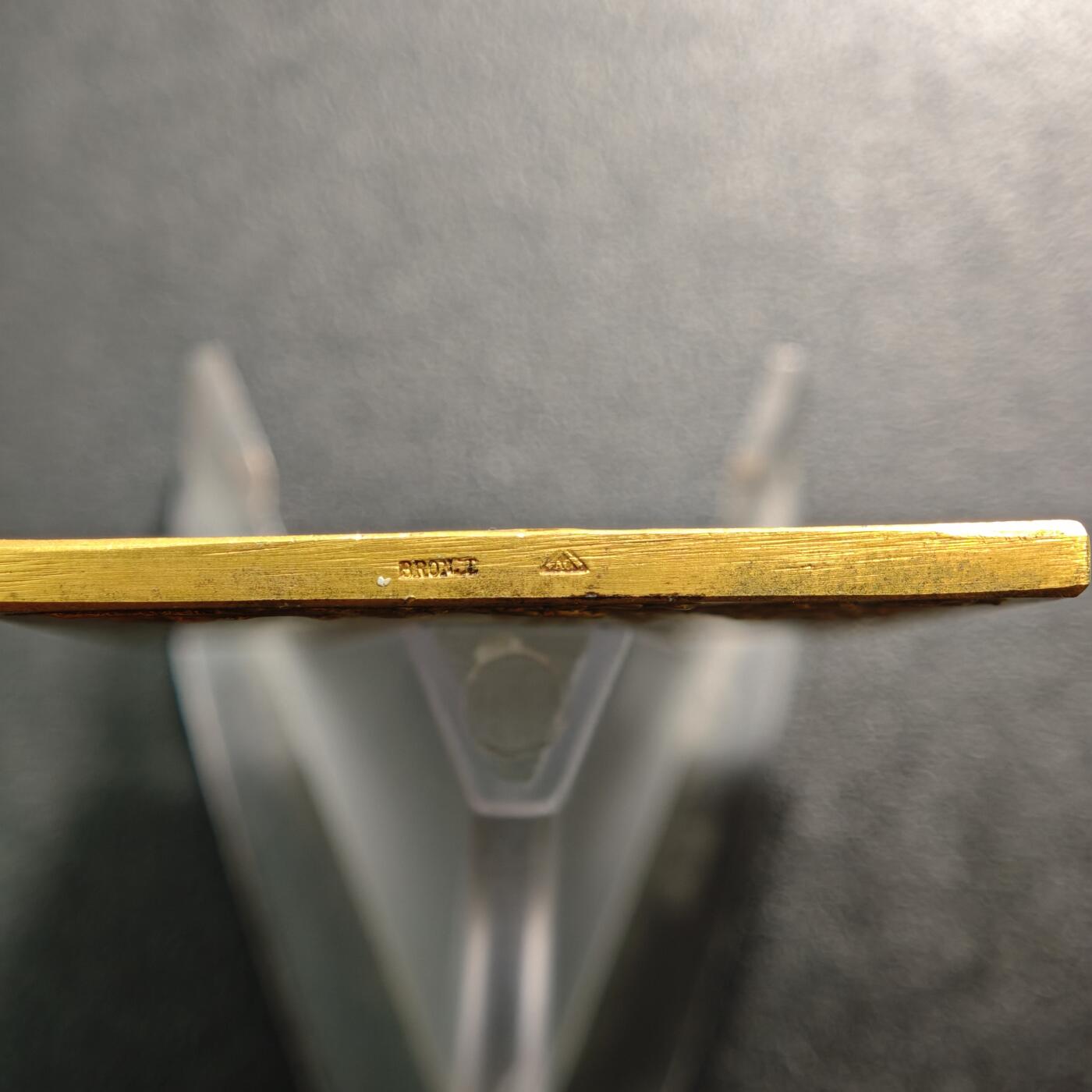 【德藏】世界币章拍卖第158期（拍品征集中~欢迎藏友联系） 法国新艺术时期雅典娜玛丽安娜拟人化主题镀金矩形纪念铜章未刻字奖章  直径约：46.4mm×60.2mm；重约：75g