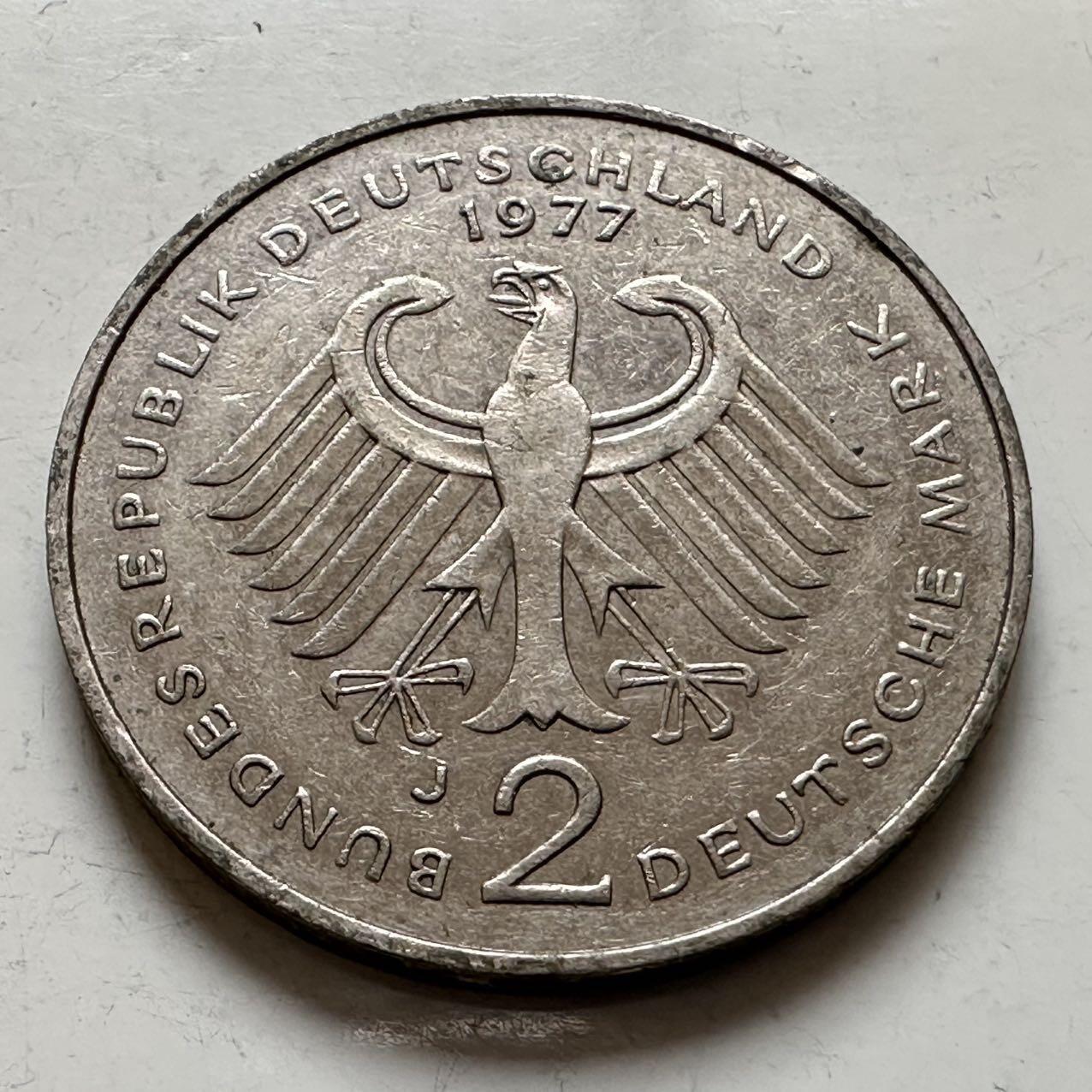 🌹外币初藏🌹🐯2025年第143场  每周二四六晚8️⃣点 接代拍 德国1977年J版 2马克 豪斯