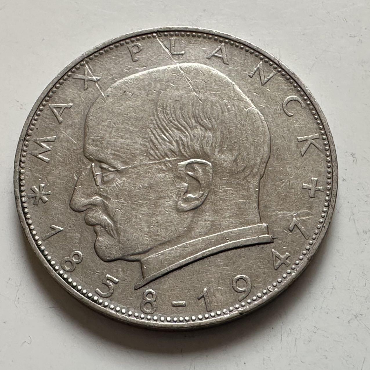 🌹外币初藏🌹🐯2025年第143场  每周二四六晚8️⃣点 接代拍 德国1958年F版 2马克 普朗克